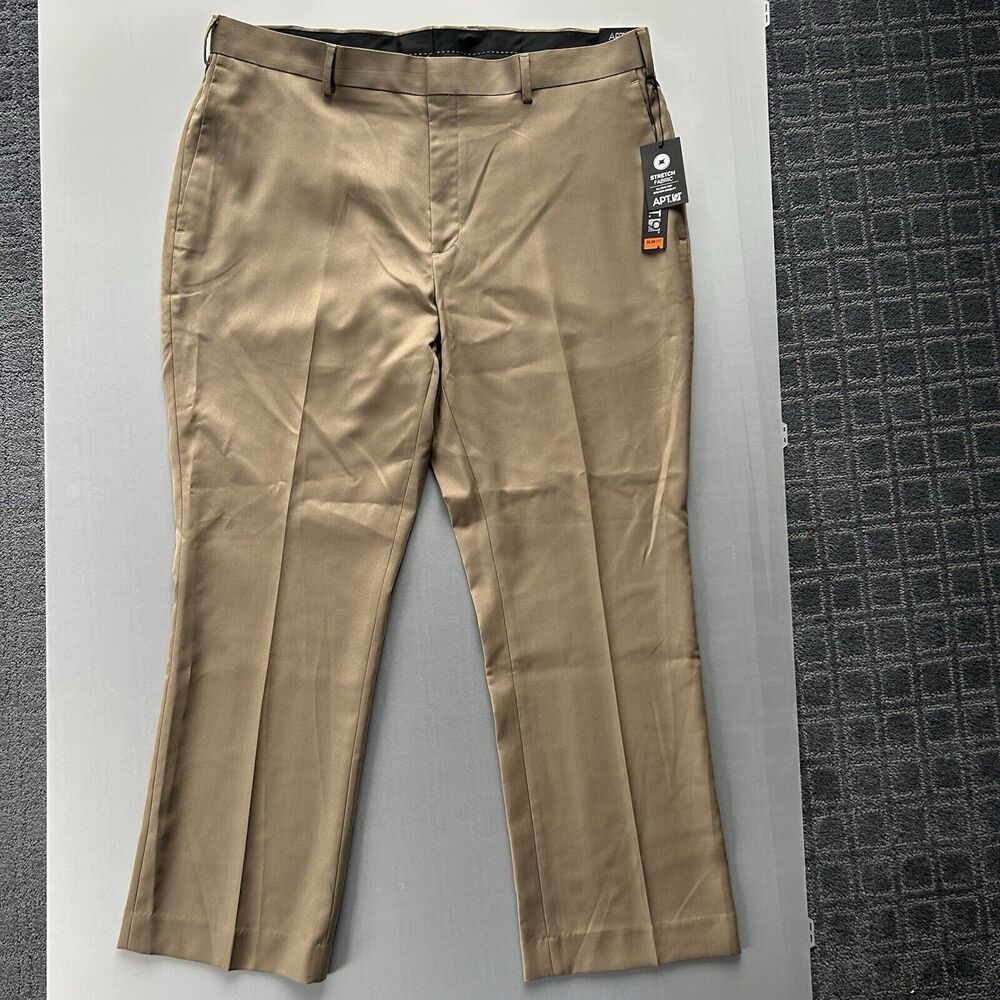 NWT Men’s Apt 9 38x29 Tan Dress Pants Slim Fit/Leg Stretch Business Suit Formal